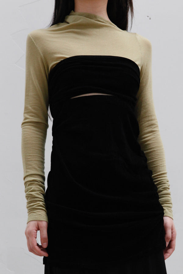 Un Morceau Wool Velvet Panel Slash Neck Top UM222SZ20 Colorblock